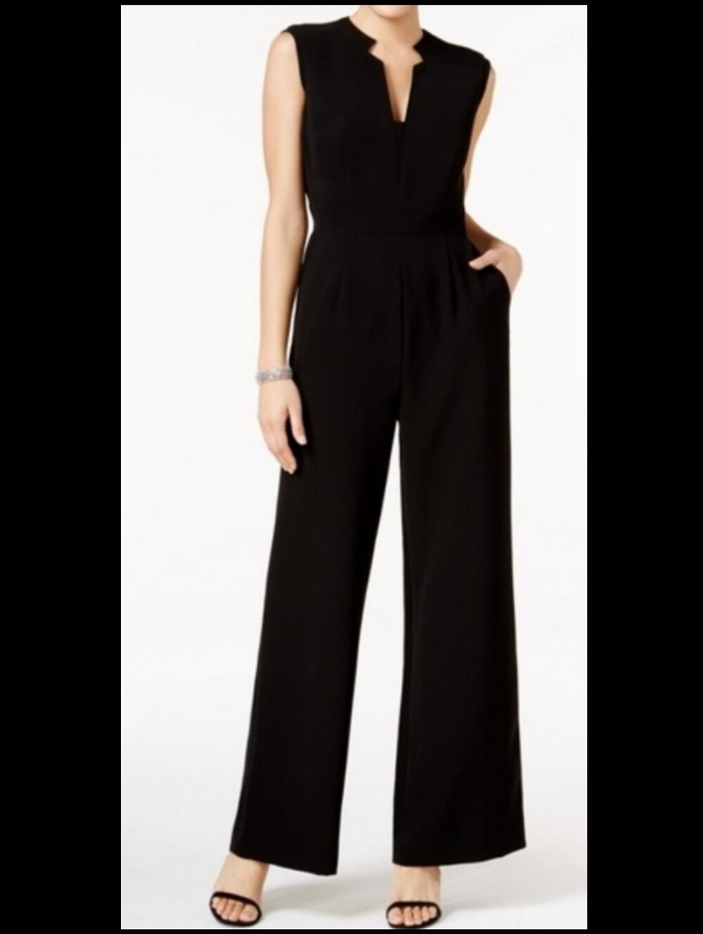 Tahari ASL Black Sleeveless Wide-Leg Jumpsuit